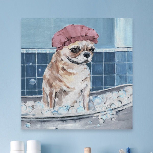 Winston Porter Dog In Shower Cap Wrapped Canvas Painting Wayfair